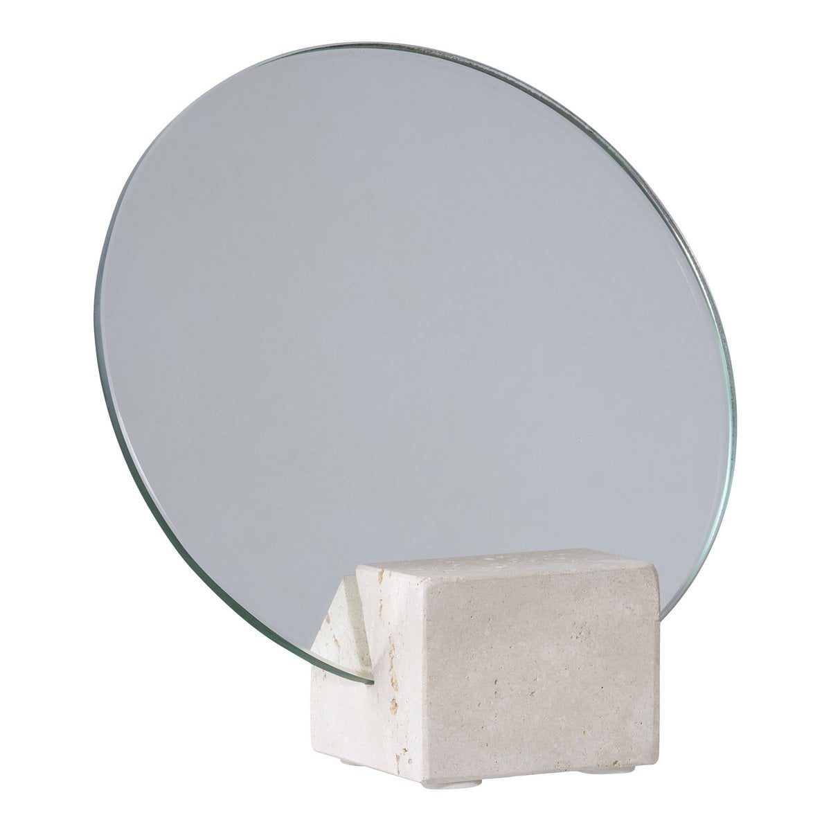 Miroir de table en verre et travertin, vue de face
