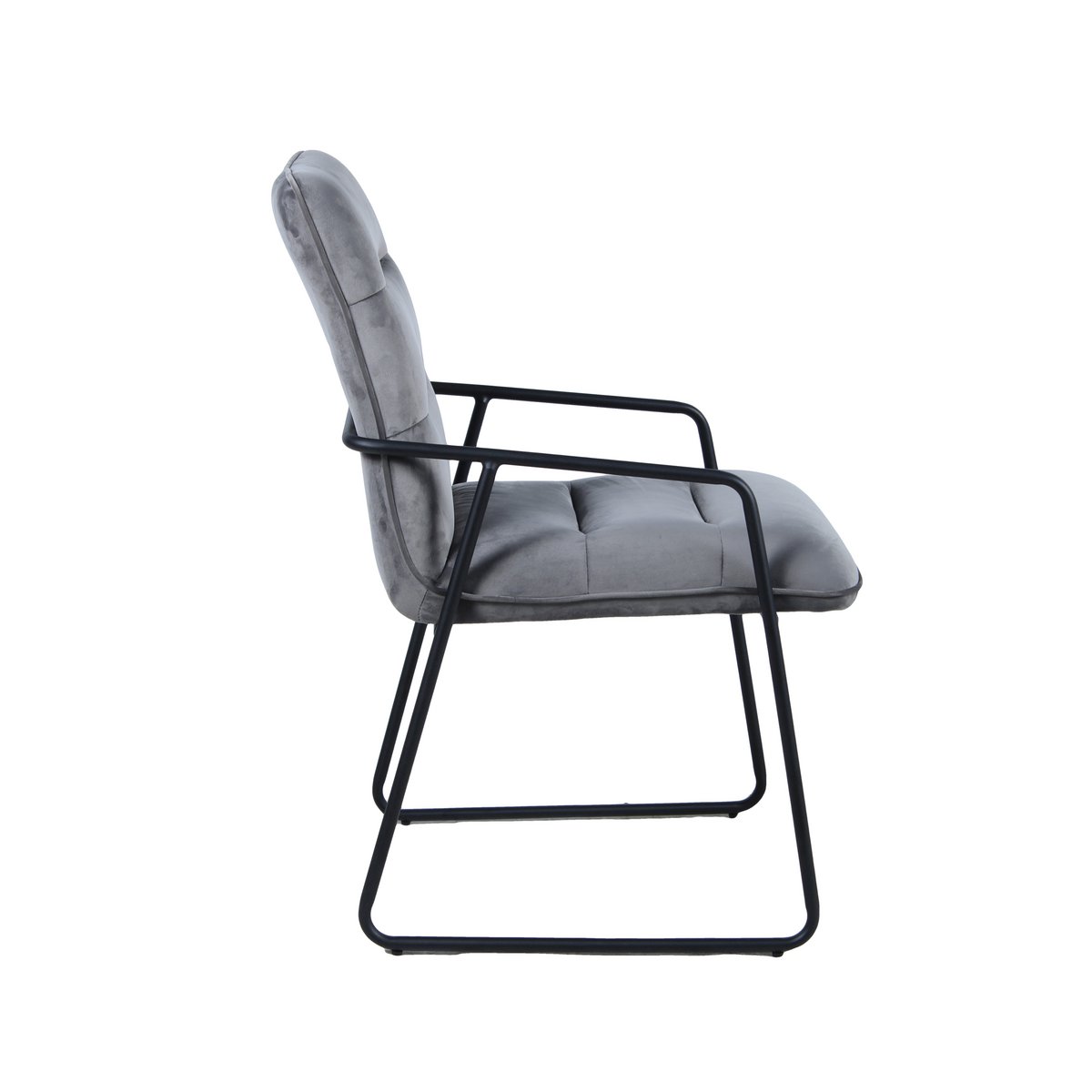 Fauteuil en velours noir et gris, vue latérale