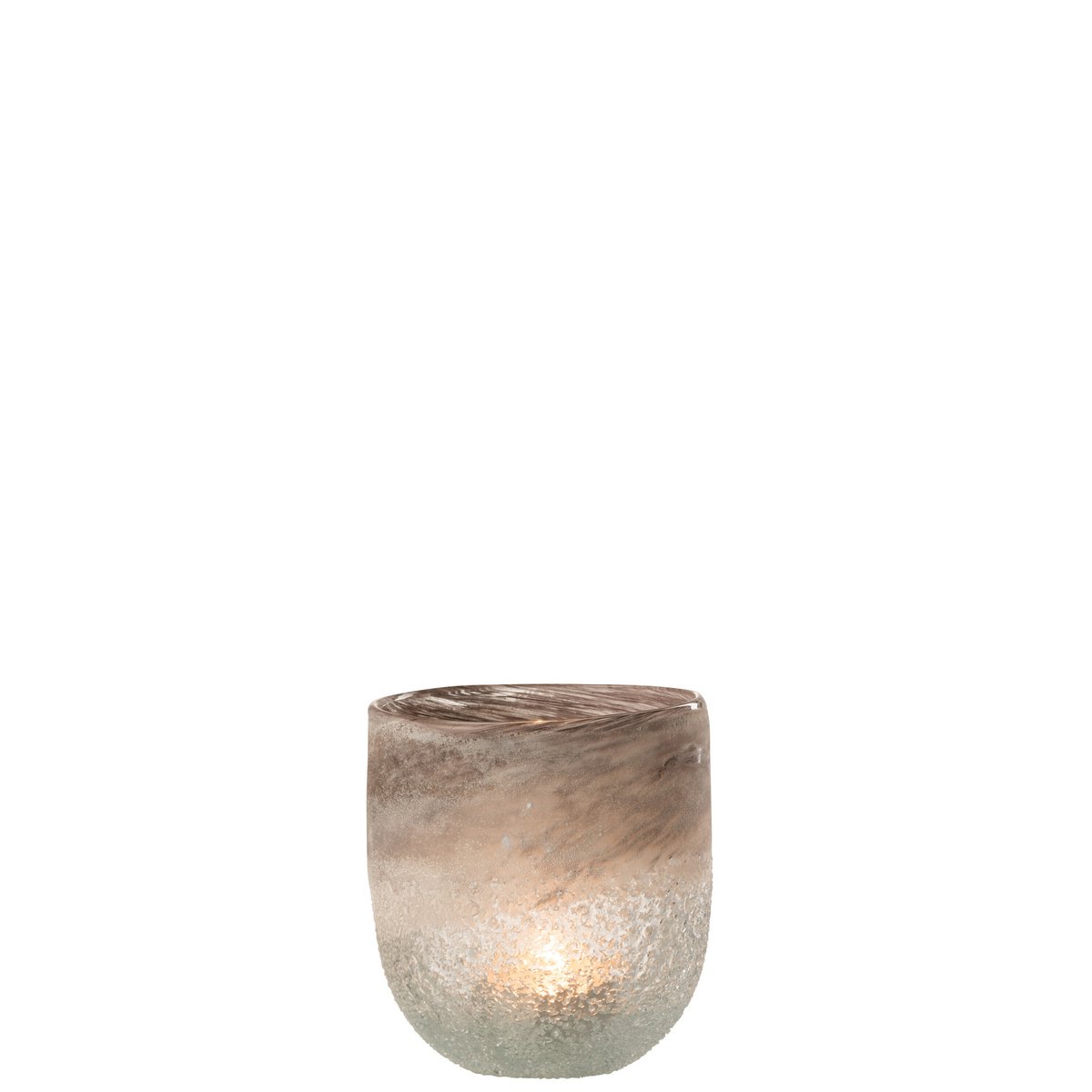 Lanterne J-Line Scavo en verre gris avec bougie allumée