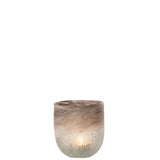 Lanterne J-Line Scavo en verre gris avec bougie allumée