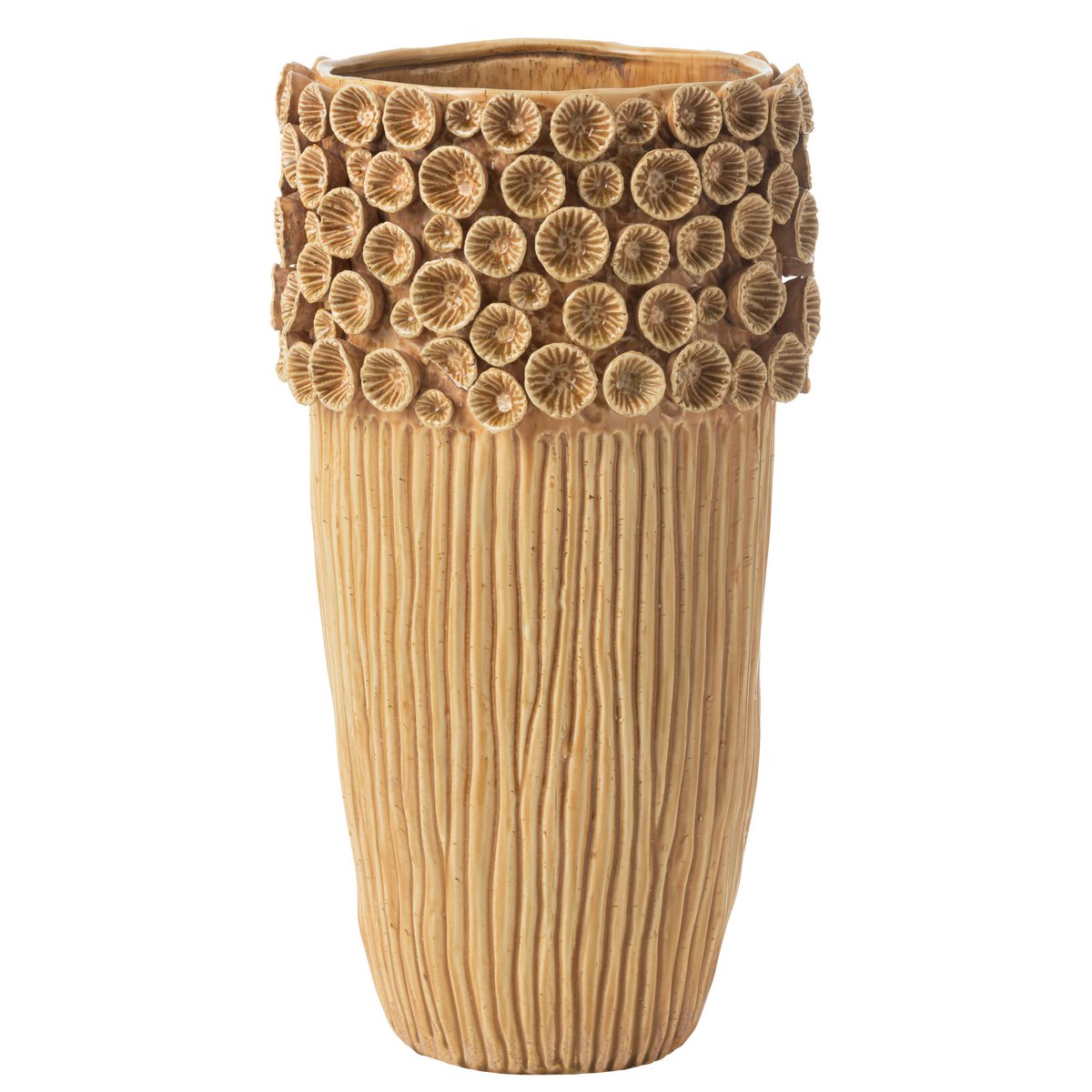 Vase Coral High J-Line en céramique jaune, décoré avec des fleurs