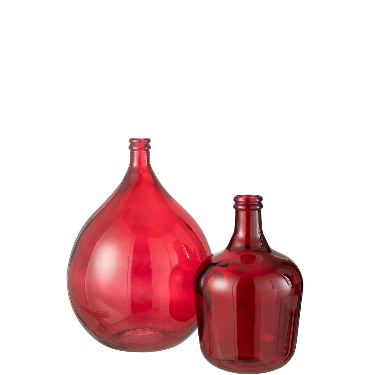 Vase J-Line en verre rouge, vue de face avec détails modernes