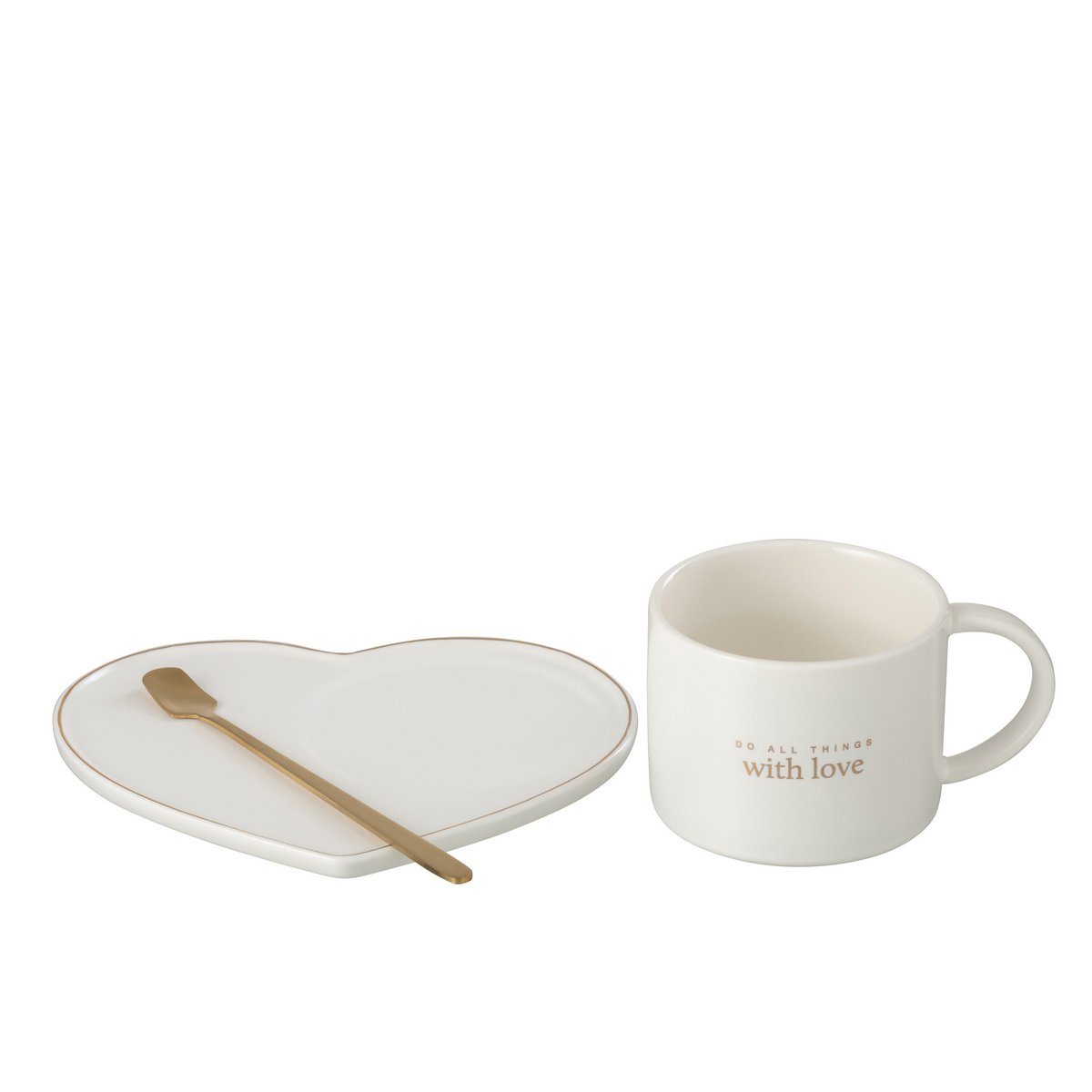 Set en porcelaine J-Line avec sac, plat et cuillère en forme de cœur, vue de face