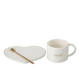 Set en porcelaine J-Line avec sac, plat et cuillère en forme de cœur, vue de face