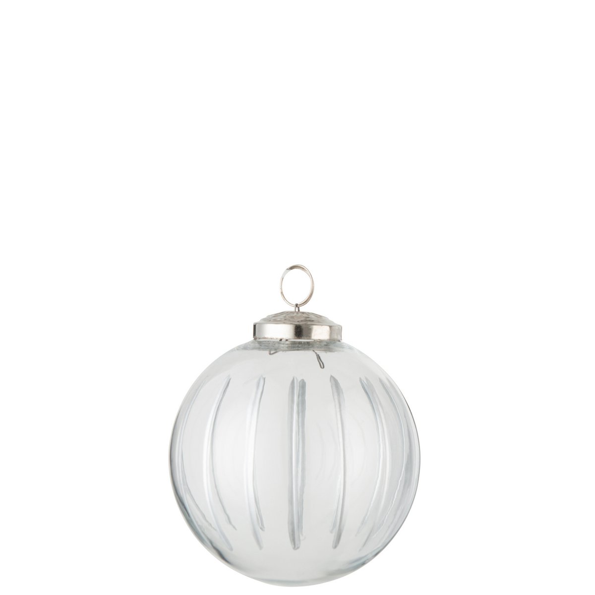 Boule de Noël Stripe J-Line en verre transparent et argenté, vue de face