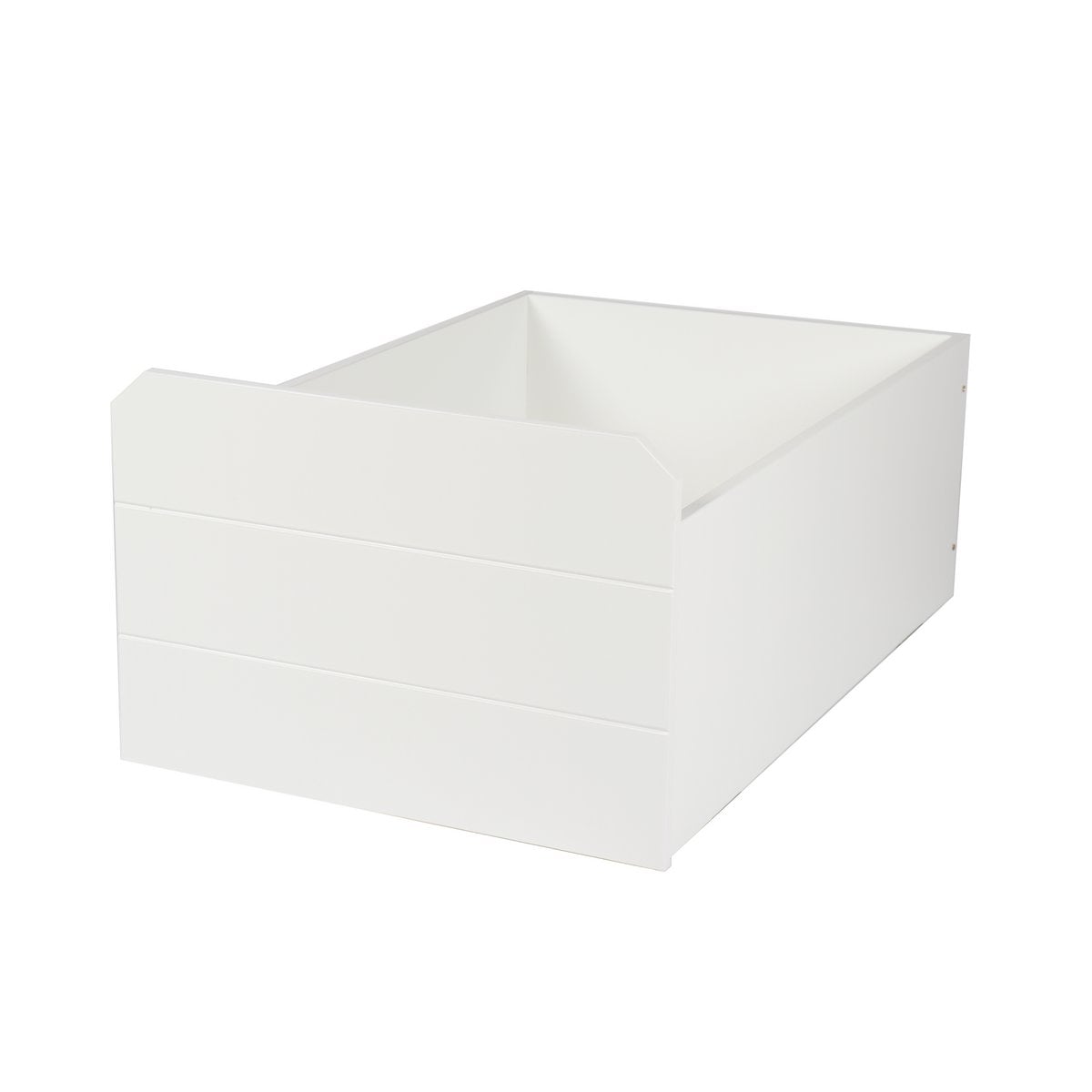 Tiroirs de rangement blancs avec détails en lin, vue latérale