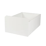 Tiroirs de rangement blancs avec détails en lin, vue latérale