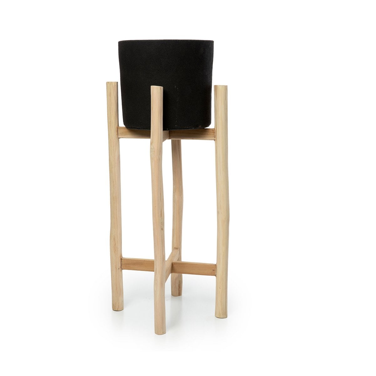 Jardinière Charcoal High en teck et terre cuite, couleur noir naturel, design élégant