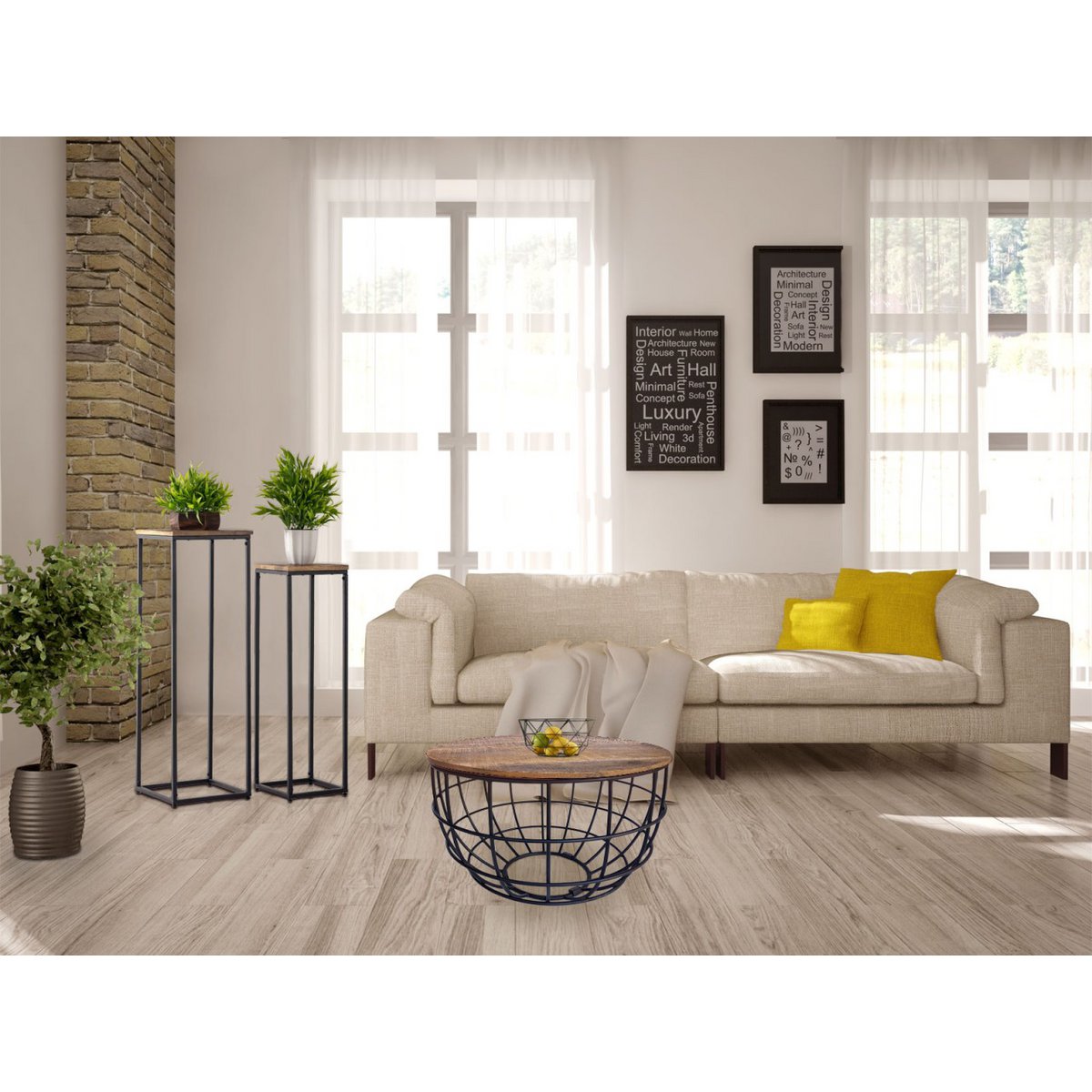 Colonne de fleurs en bois recyclé - utilisation dans un salon