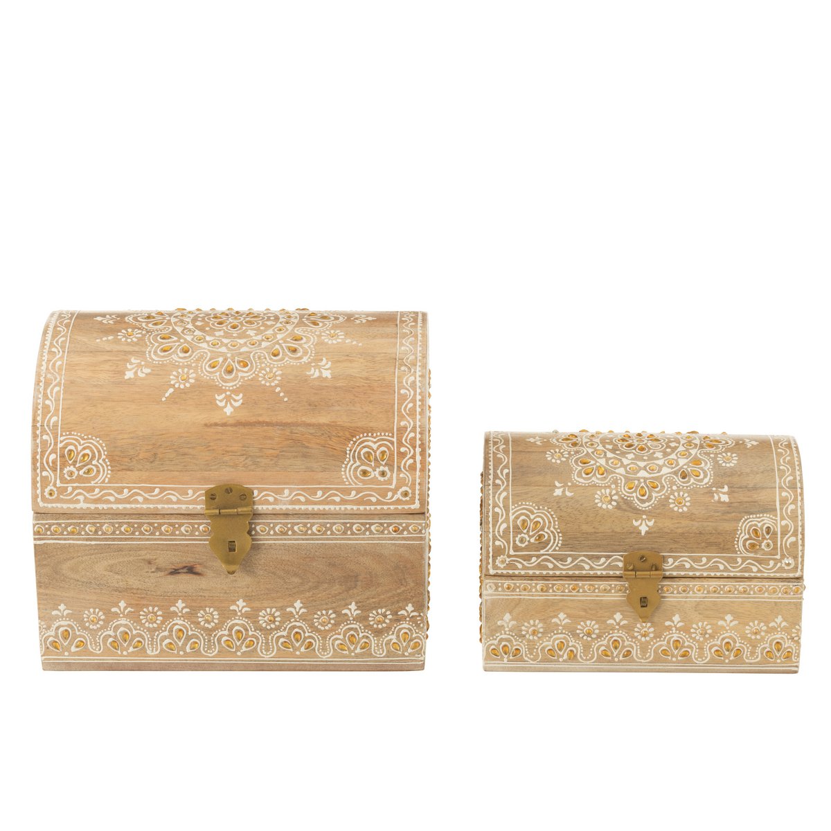 Ensemble de 2 boîtes rectangulaires en perles de mangue J-Line, vue de face.