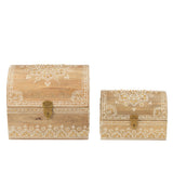 Ensemble de 2 boîtes rectangulaires en perles de mangue J-Line, vue de face.