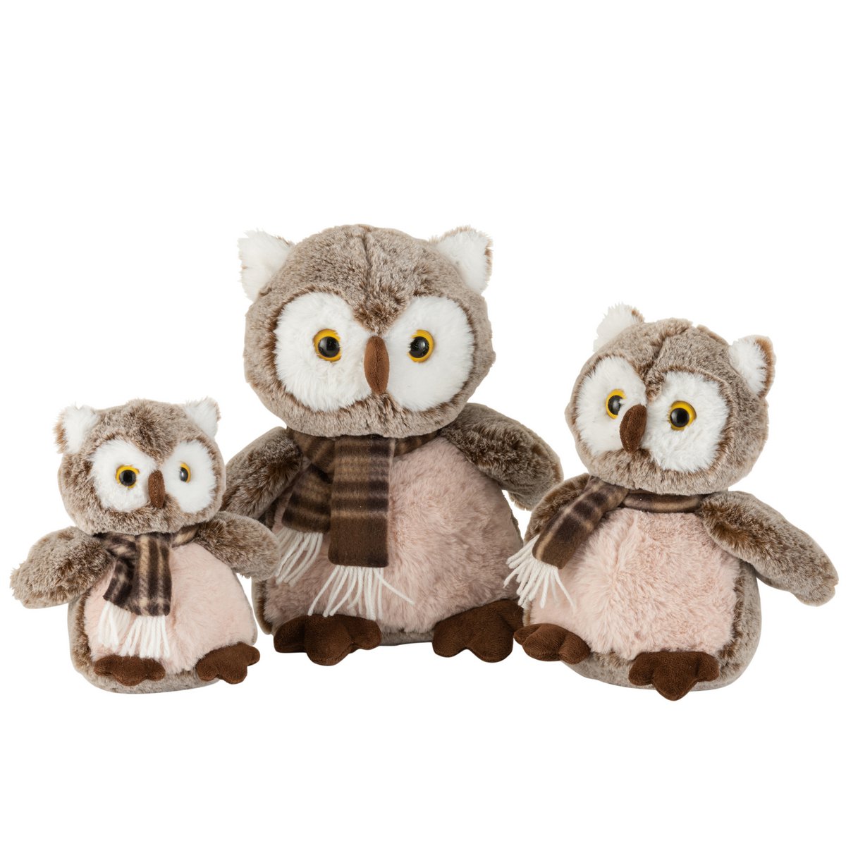 Peluche J-Line Hug Uil en brun et beige avec écharpe, vue de face