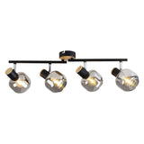 4er spot plafonnier "Fumoso", plafonnier en métal et verre fumée en noir, avec socket e14, pour salle à manger, salon, couloir ou bureau, 80 x 20 cm