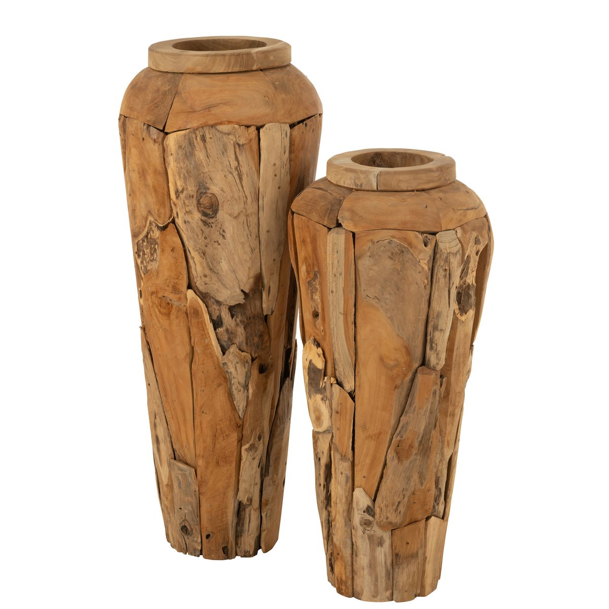 Vase en teck naturel J-Line - Vue de face avec détails en bois