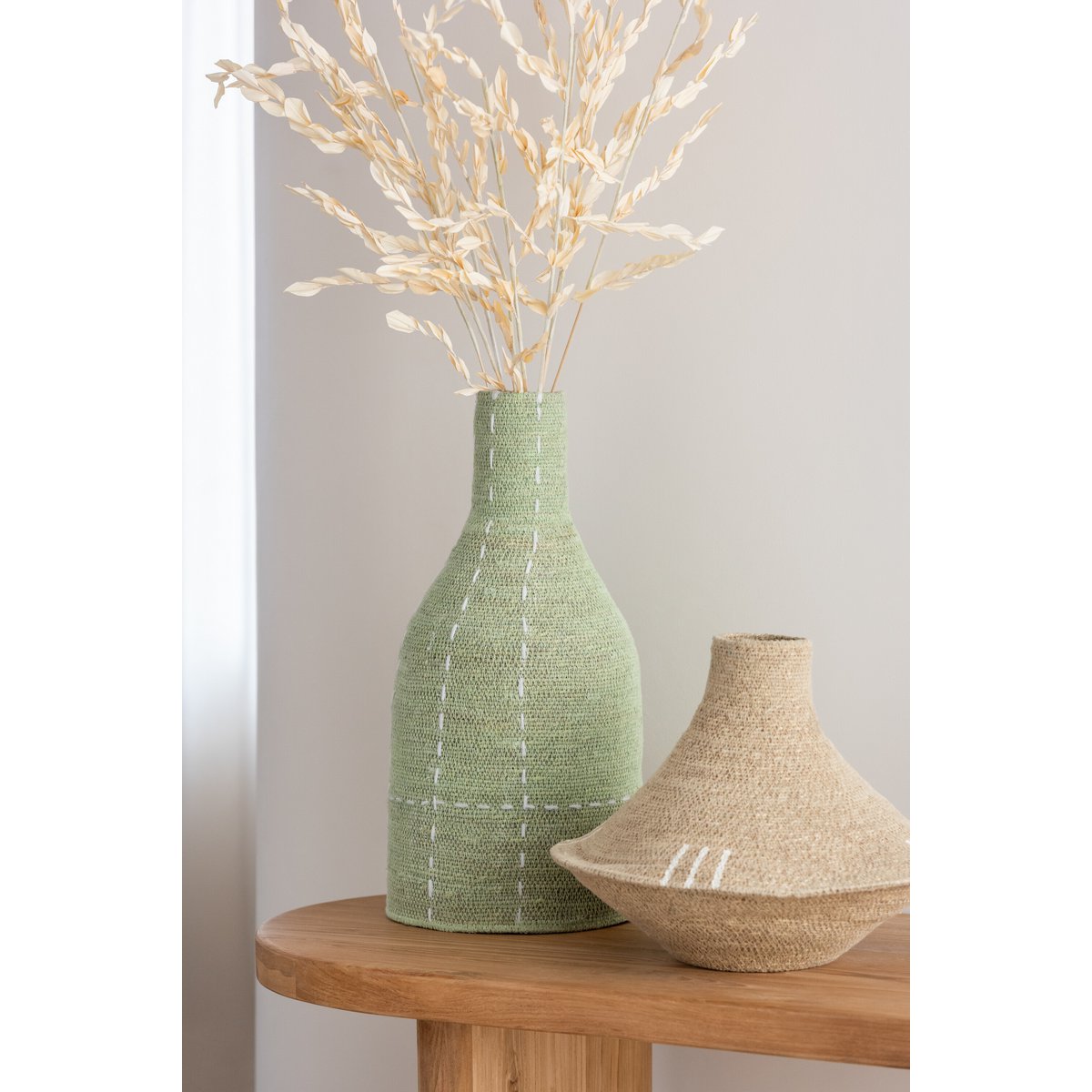 Vase Lignes Pointillées J-Line en vert et blanc, 50 cm de haut