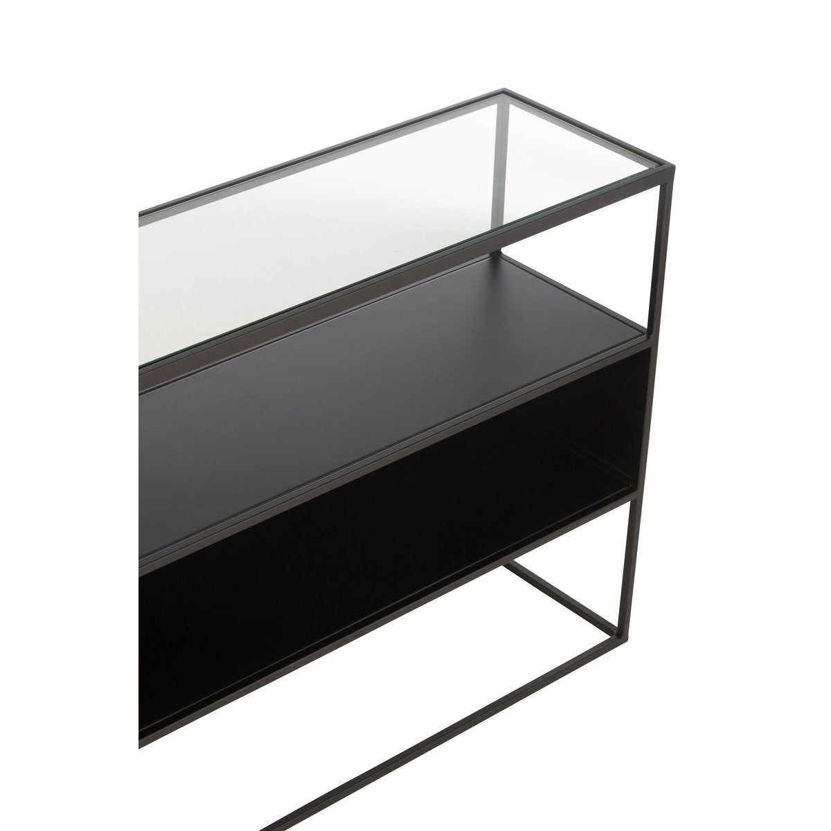 Zoom sur les pieds en métal noir de la console
