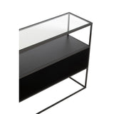 Zoom sur les pieds en métal noir de la console