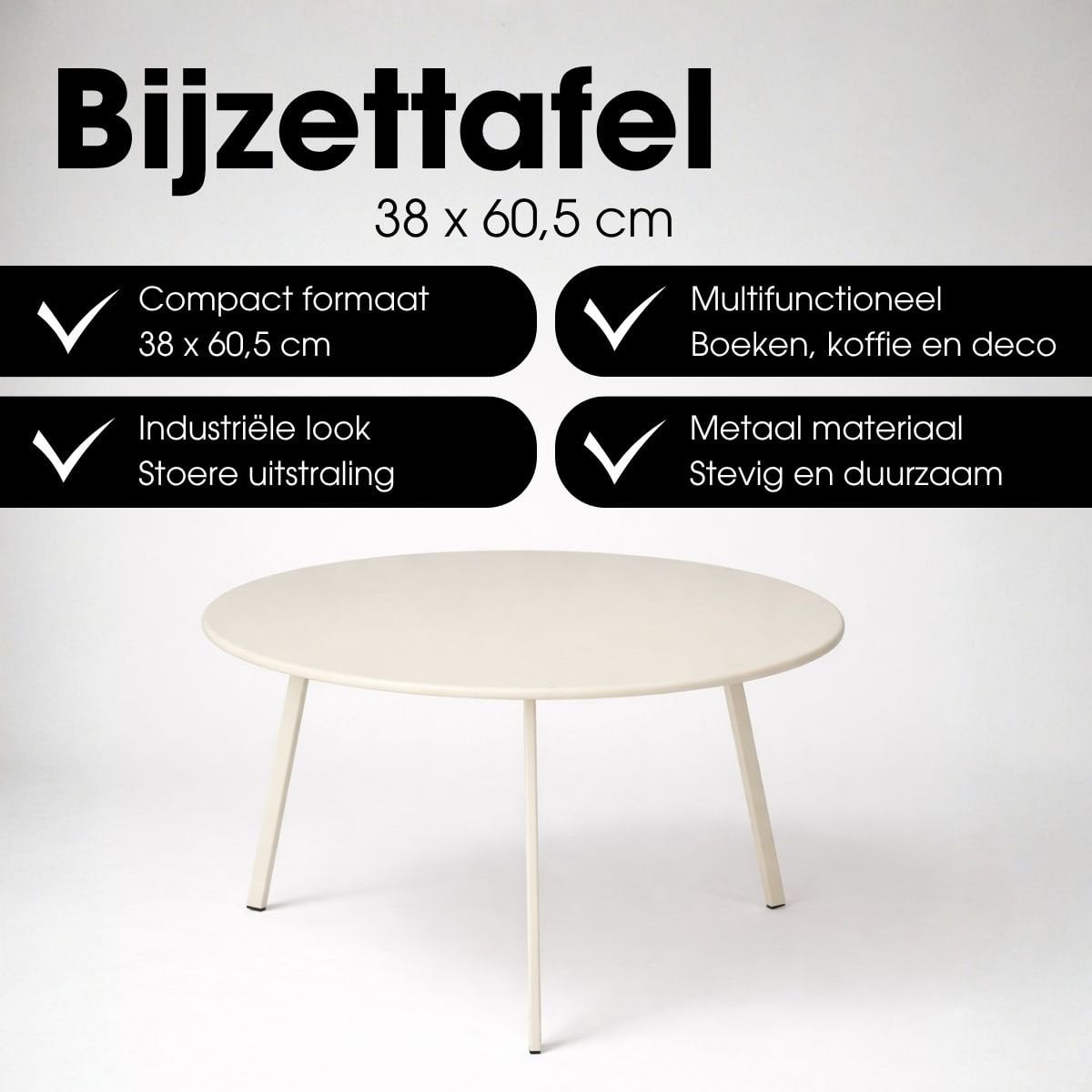 Table d'appoint Seattle Crème avec un verre posé dessus