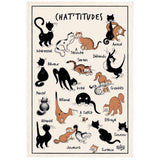 Torchon Dubout Chat'tiudes Écru avec illustrations félines humoristiques
