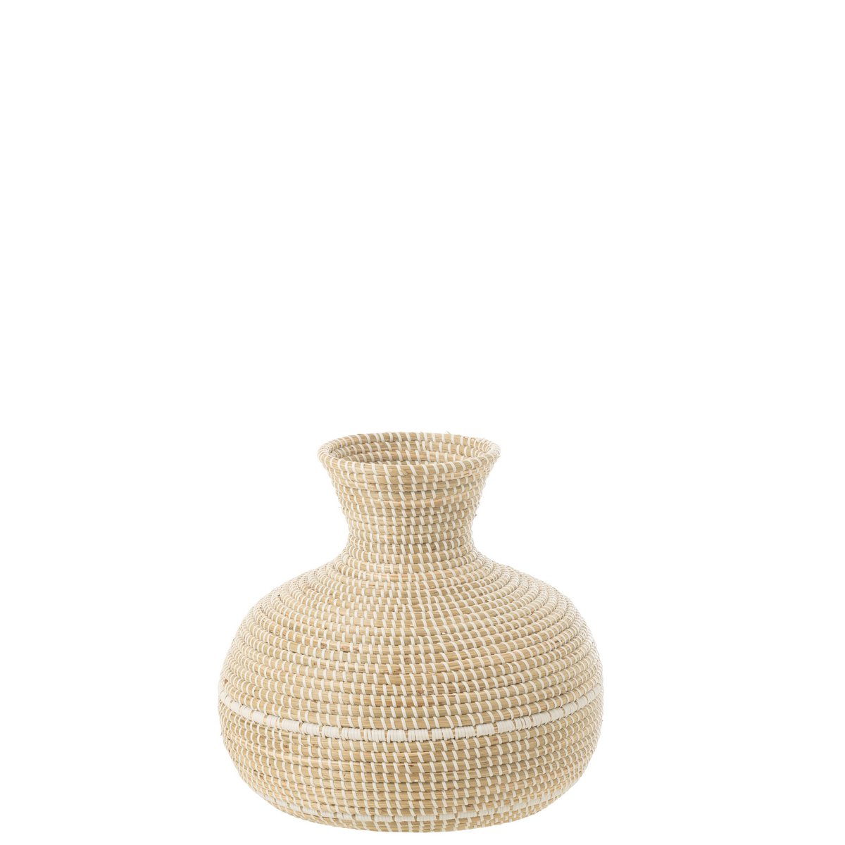 Vase tissé J-Line Merdoise - Design élégant en jonc de mer et blanc