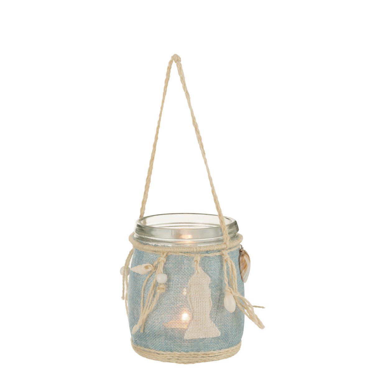 Détail du bougeoir J-Line Kaarshouder Zee, mettant en valeur le verre bleu