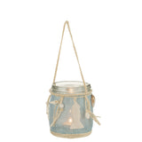 Détail du bougeoir J-Line Kaarshouder Zee, mettant en valeur le verre bleu