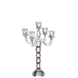 Bougeoir Annie 5 Bras en cristal rouge et transparent, vue de face