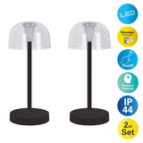 2 Set LED Battery Table Light "Gomba" pour l'extérieur et à l'intérieur, en métal et en plastique en noir, 18,5 cm de haut