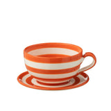 Tasse et soucoupe Granada Stripes J-Line en céramique blanche et orange
