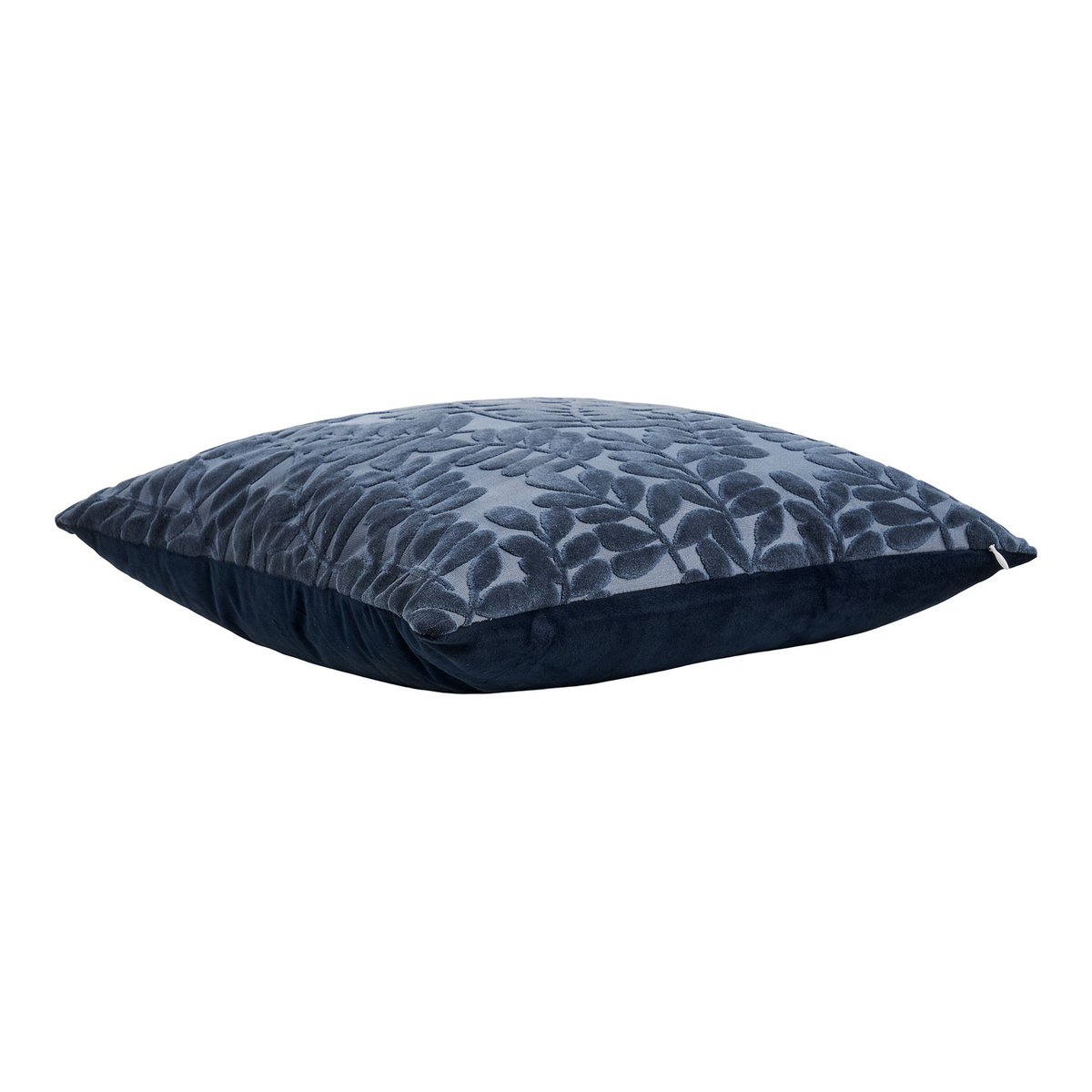 Détail du tissu bleu du coussin Yona