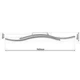 LED Plafond "Onda", plafond en métal et en plastique en noir, avec des LED fermement construites, LED de plafond, 96 cm de long
