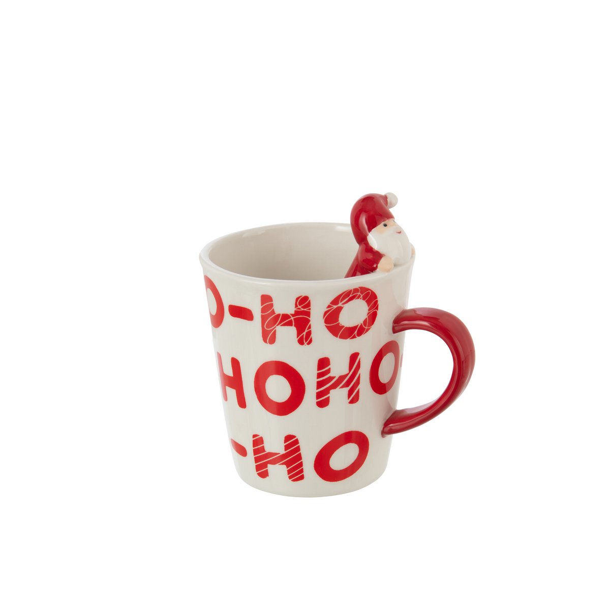 Mug Père Noël J-Line en céramique rouge et blanc, vue de face