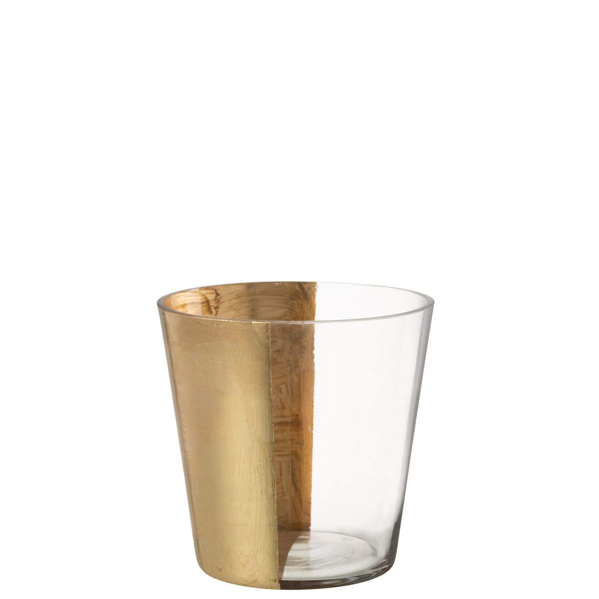 Lanterne J-Line en verre transparent et doré, vue de face