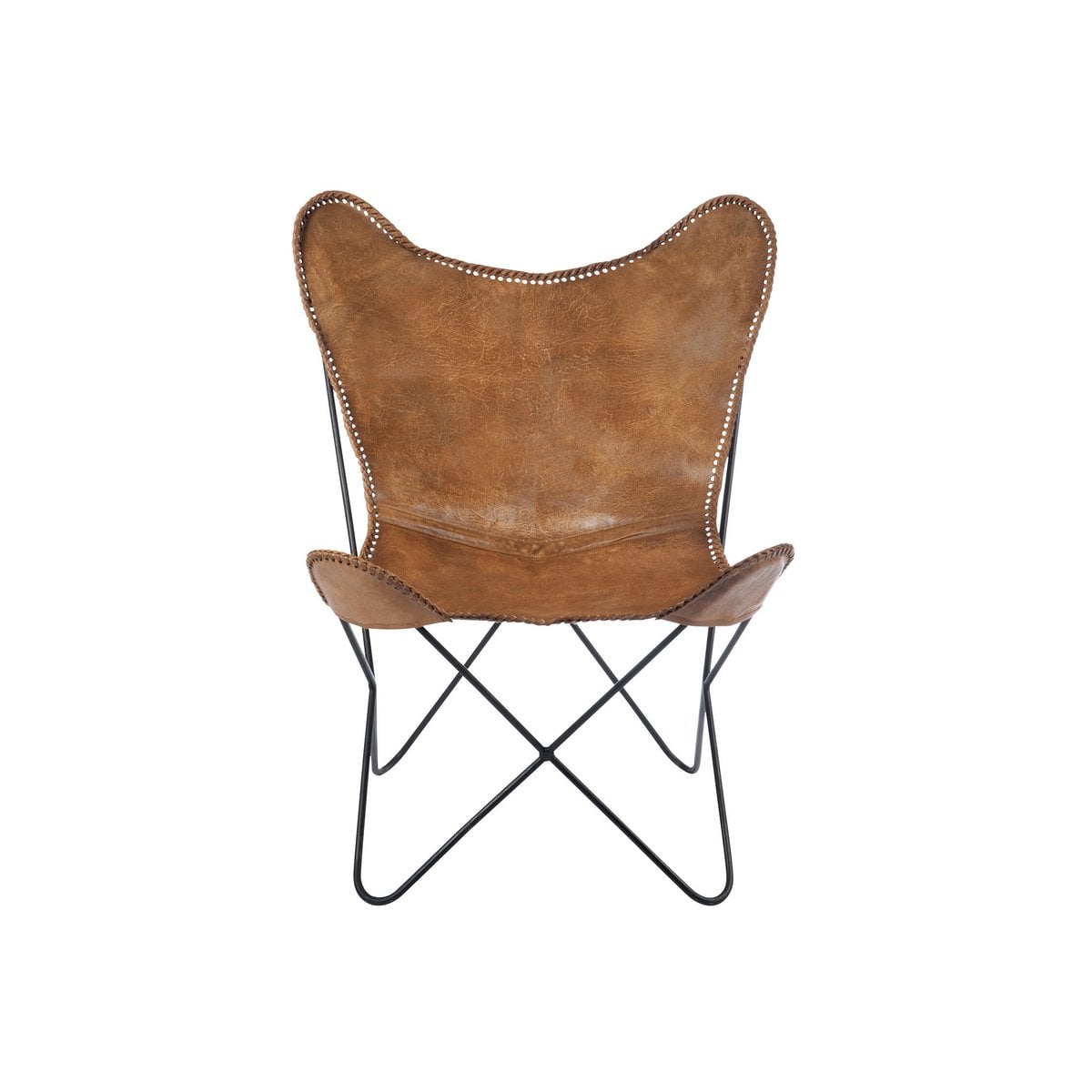 Chaise longue J-Line en cuir cognac vue de face