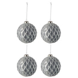 Coffret de 4 boules de Noël en verre gris antique avec motif à carreaux