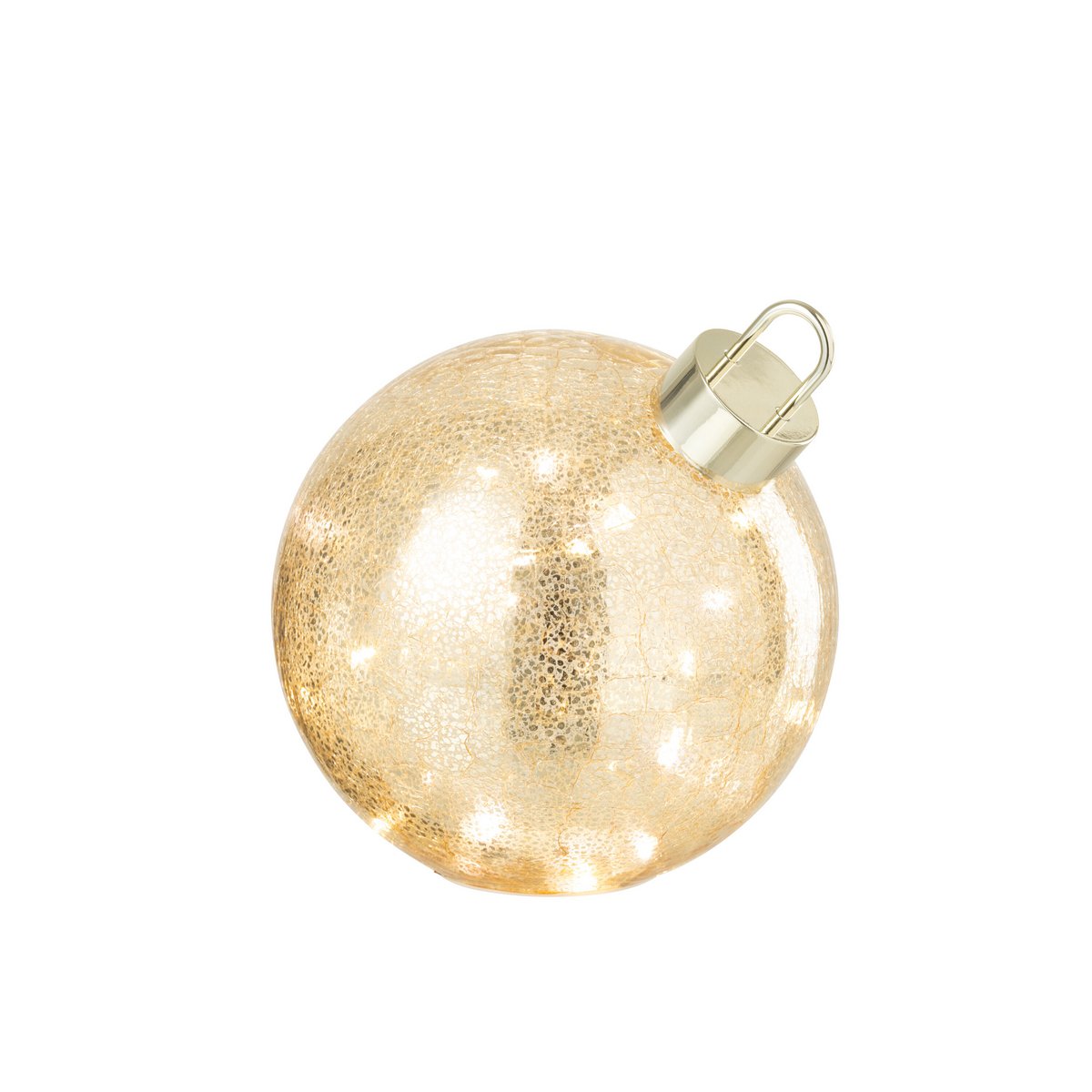 Boule de Noël J-Line en verre doré avec lumières LED, vue de face