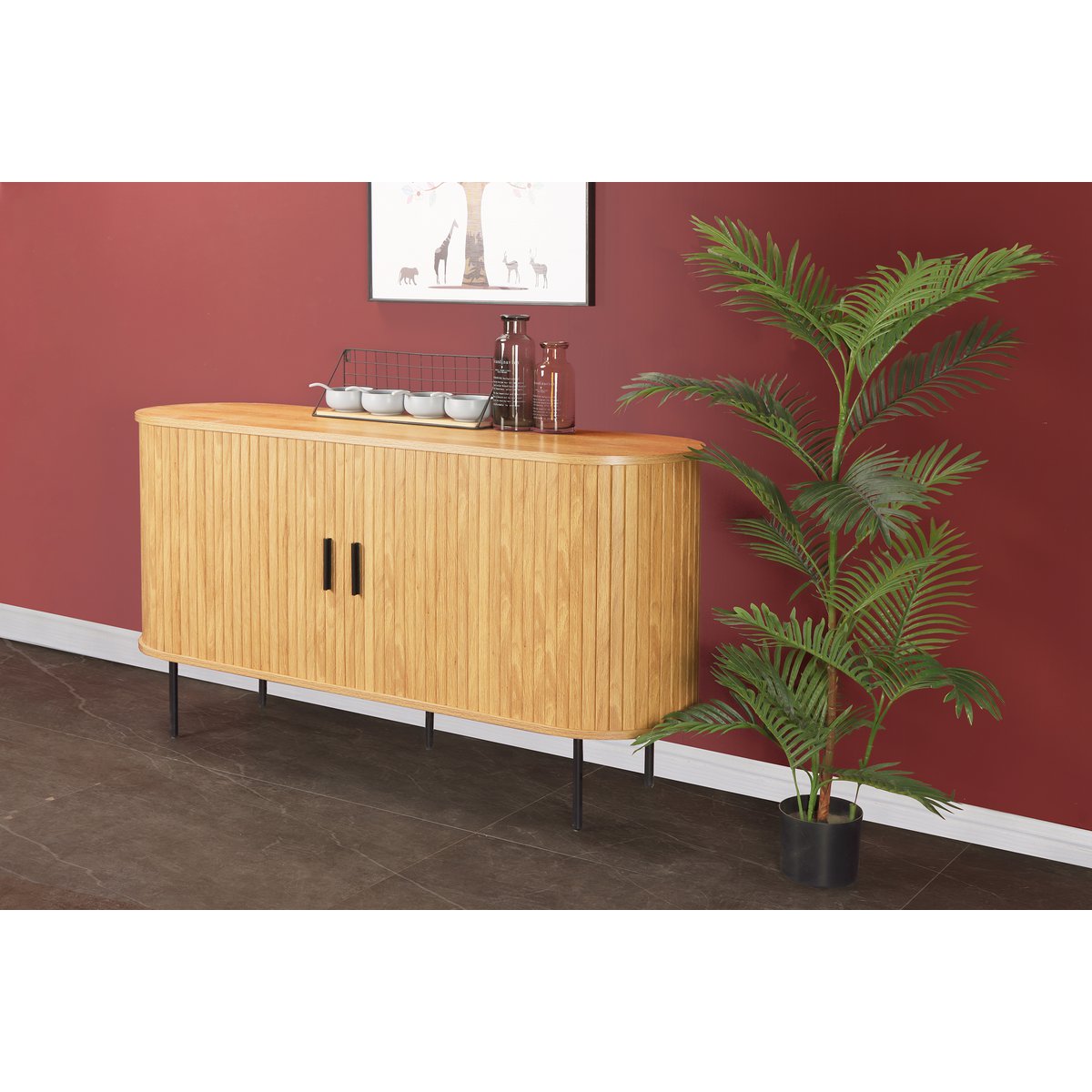 Buffet dans un salon moderne avec décoration minimaliste