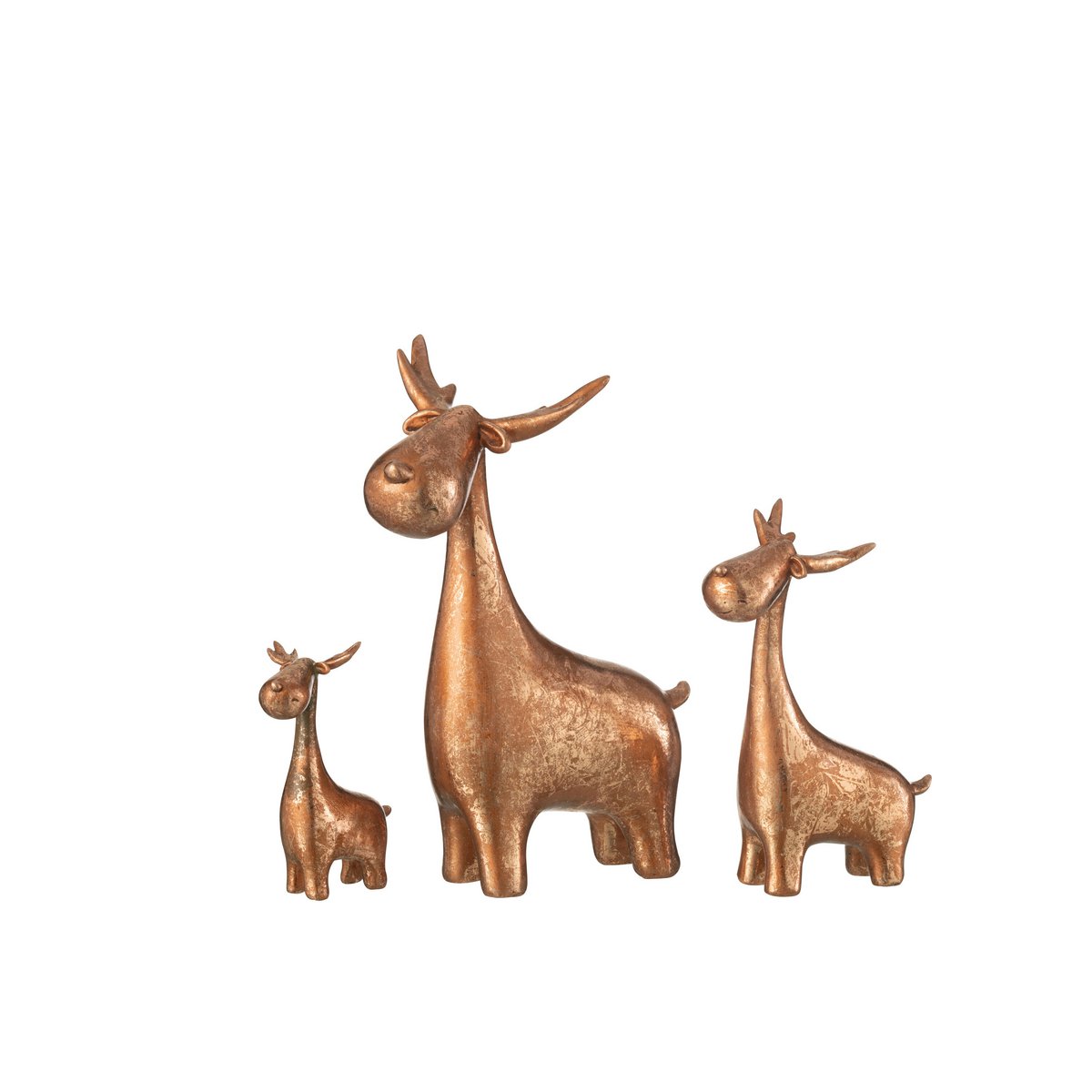 Lot de 3 cerfs en résine cuivre sur fond neutre, mettant en valeur leur finition élégante.