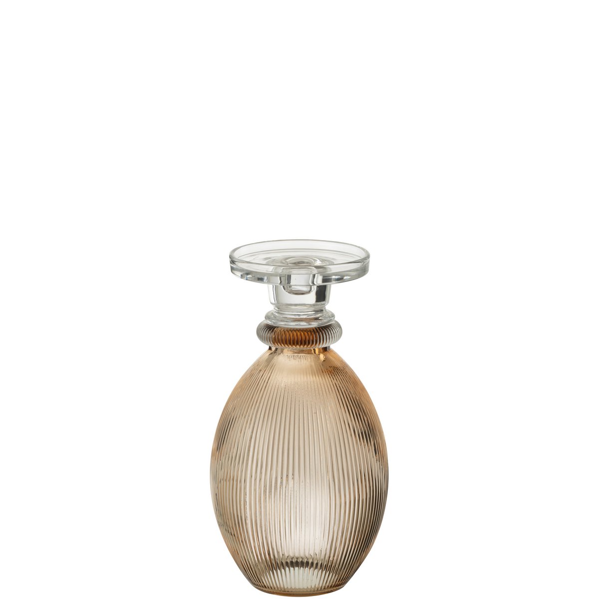 Bougeoir/Vase Malik en verre taupe, vue de face