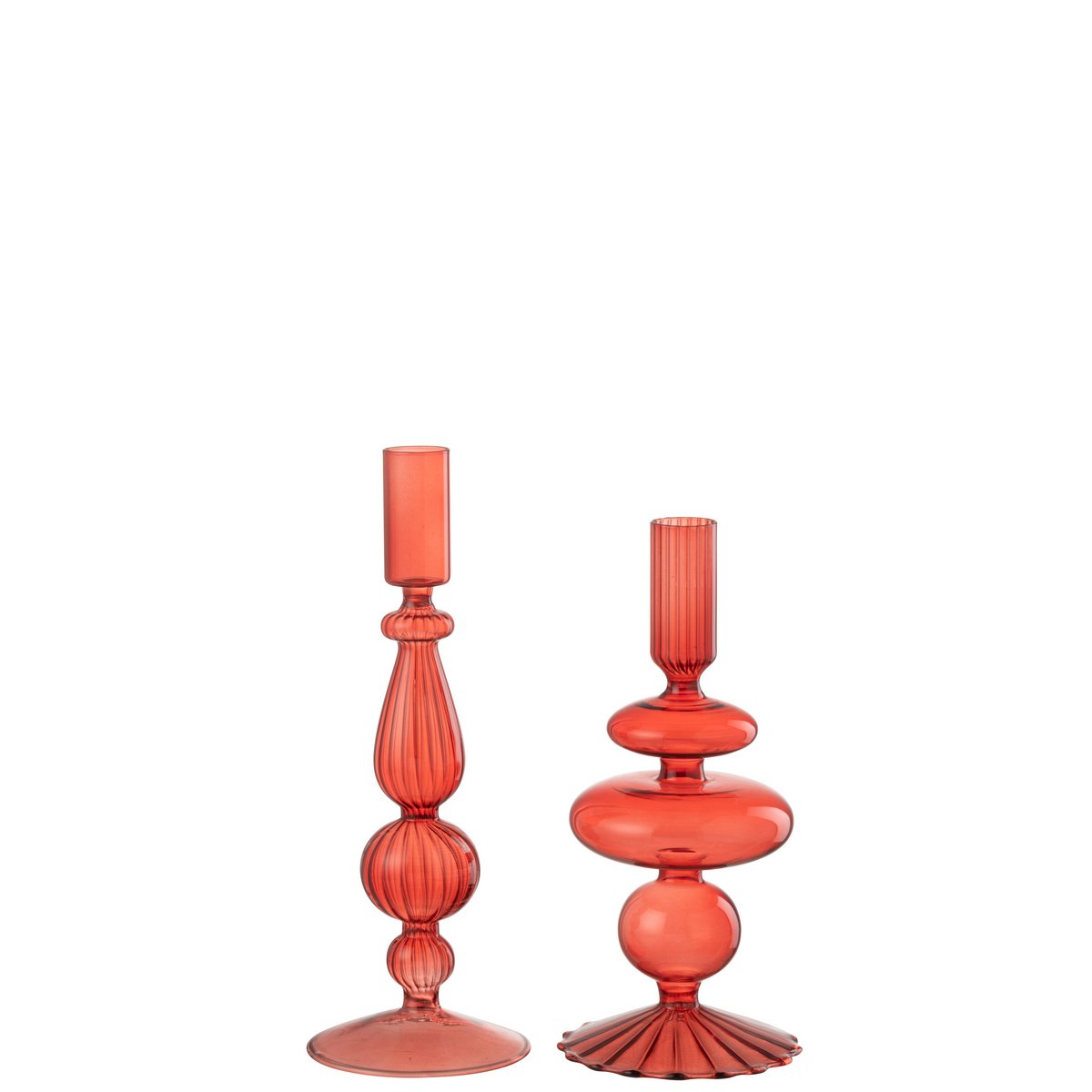 Vue du bougeoir Ampoules Mix en verre rouge, mise en scène décorative