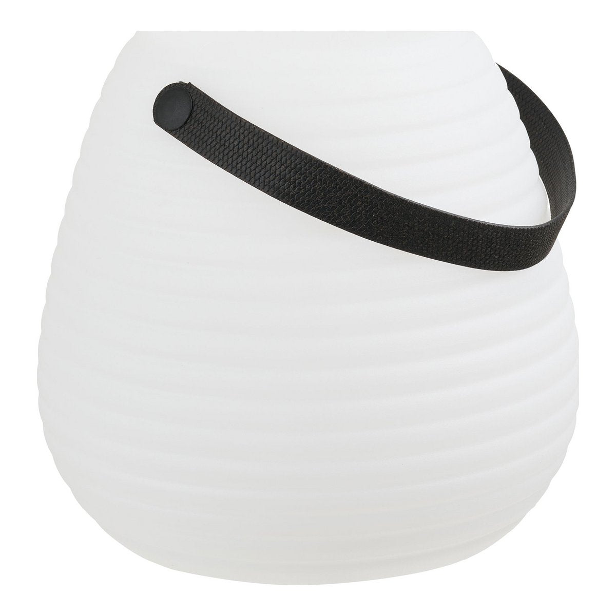 Lampe LED Derry blanche sur une table en bois