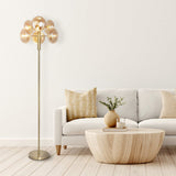 Lampe debout "Orion" env. 165 cm de haut, fait de métal et de verre de couleur en laiton à Amber, G9 Base, éclairage pour le salon, la salle à manger ou le bureau.