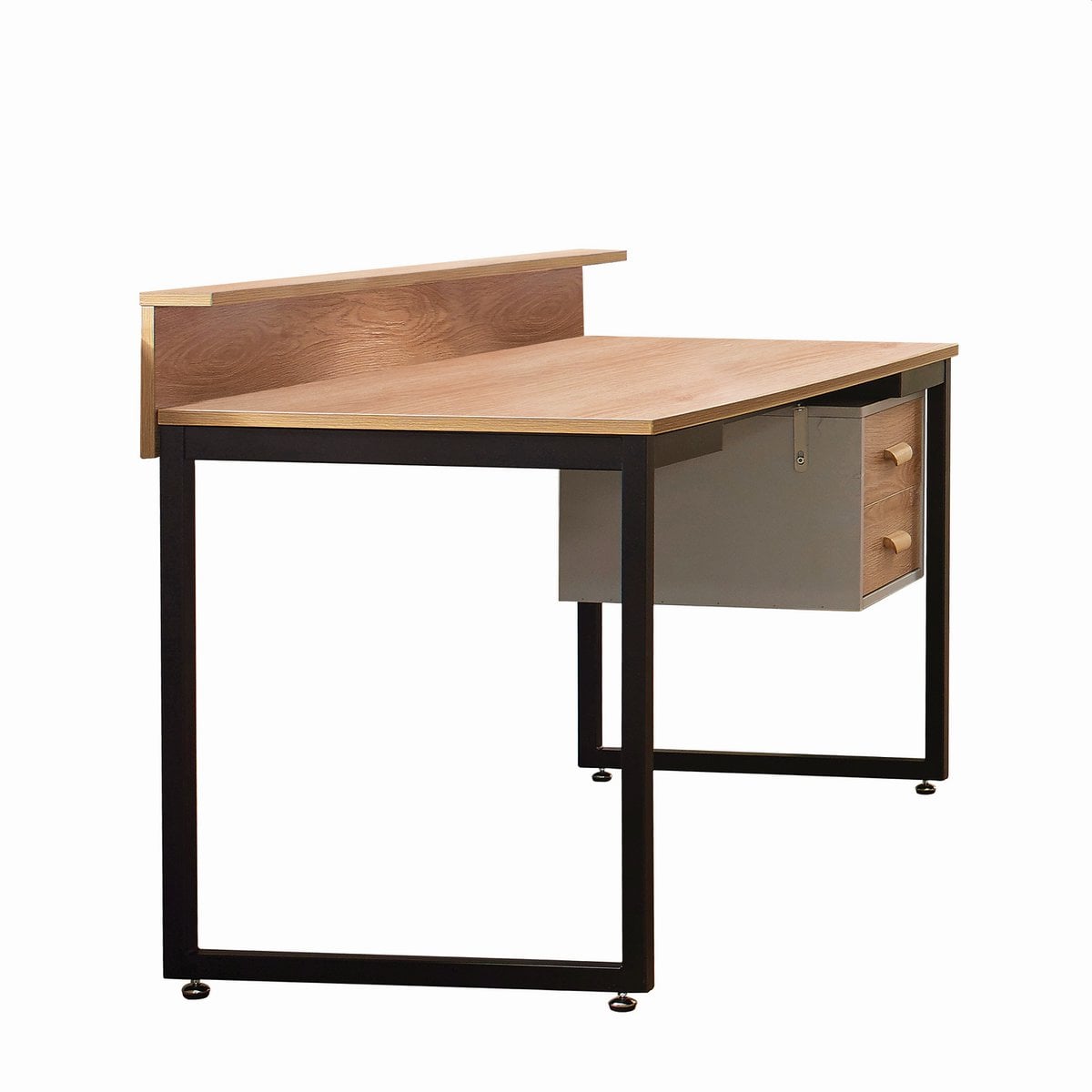 Vue latérale du bureau en bois MDF et cadre en métal