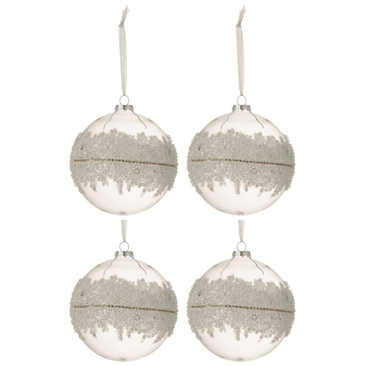 Boule de Noël J-Line en verre blanc avec motif diamant