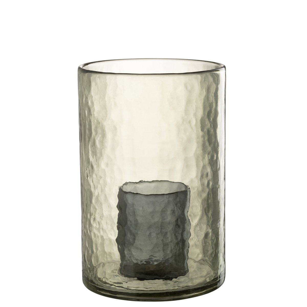 Détail de la lanterne J-Line en verre vert, mettant en valeur la texture