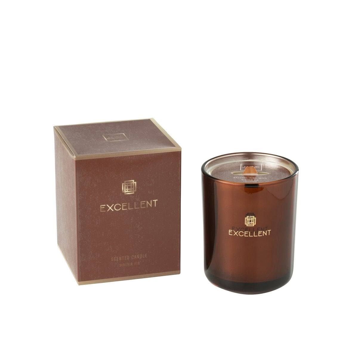 Bougie parfumée J-Line en verre marron, vue de face