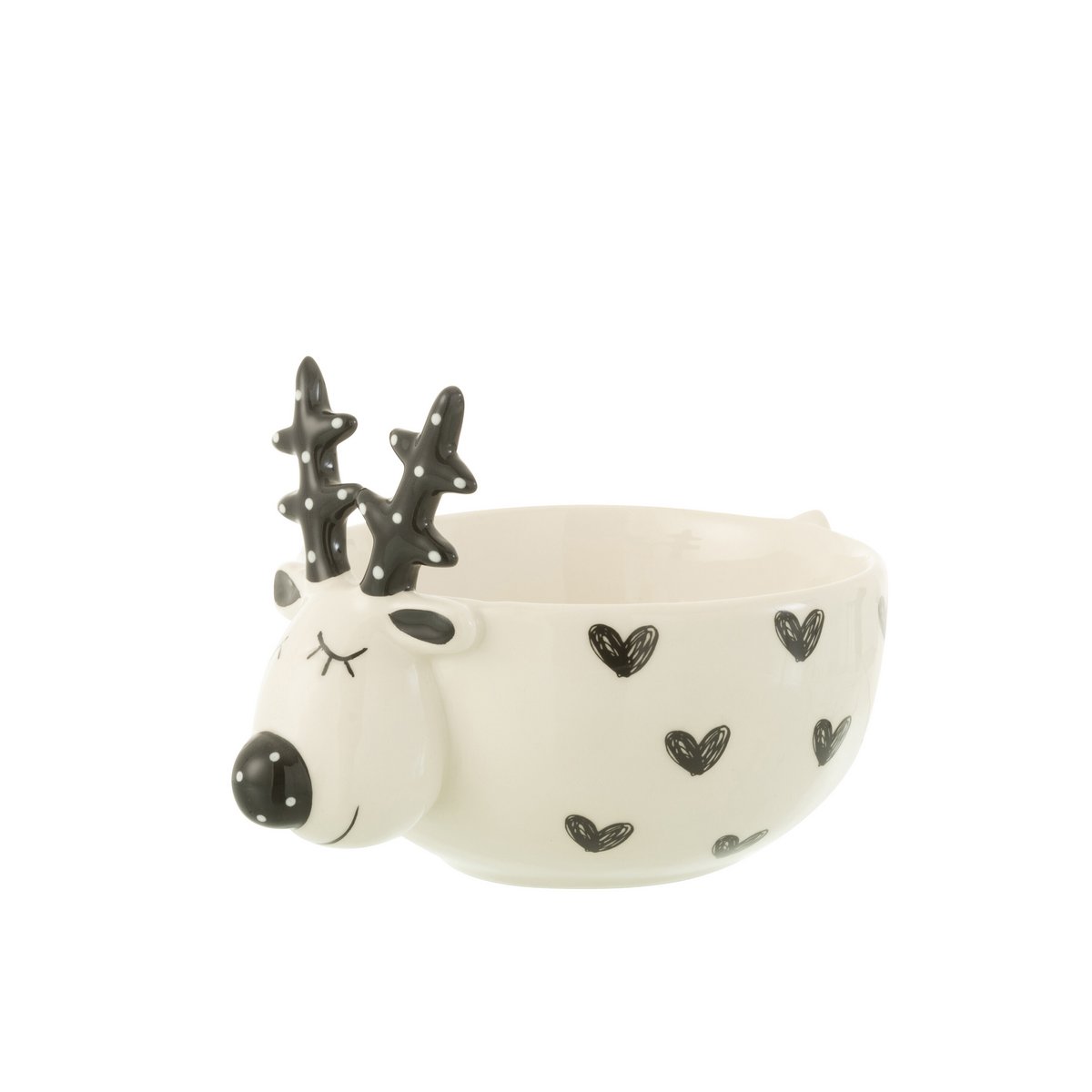 Bol Deer Heart J-Line en porcelaine blanc et noir, design élégant