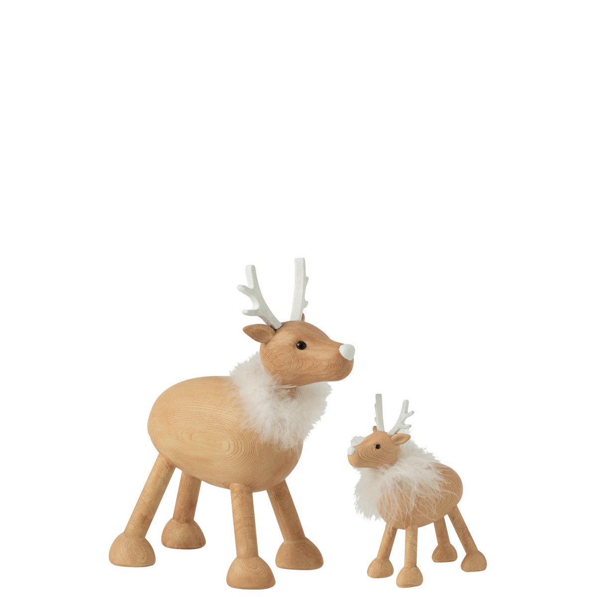 Figurine J-Line Cerf en polyrésine, finition naturelle et blanche, vue de face.