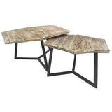 Table basse set 2 pièces table de salon table gigogne Paris cadre métal noir blanc ou argent antique