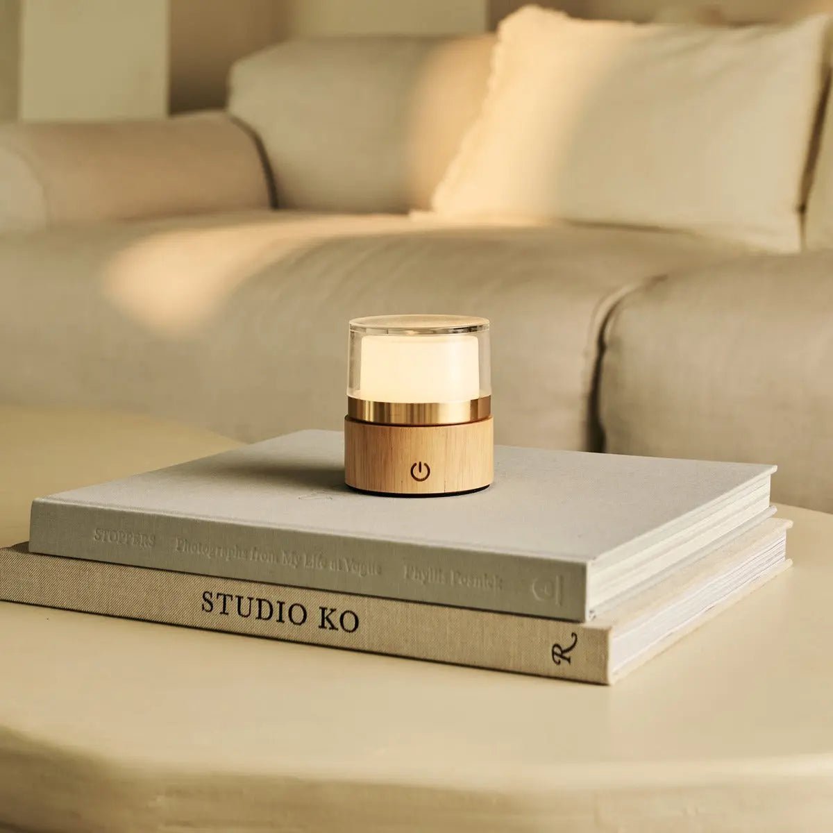 Lampe rechargeable sans fil Leo marron clair - vue de face